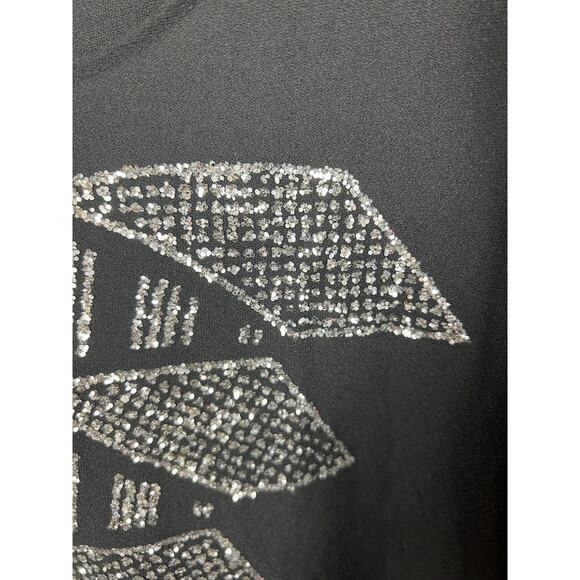 Vintage 80s Black and Silver Chiffon Drop Waist Tiered Skirt Dress 18/20 - Picture 3 of 7